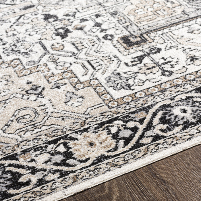 Langley Street Haughton Machine Washable Oriental Black/Taupe Area Rug